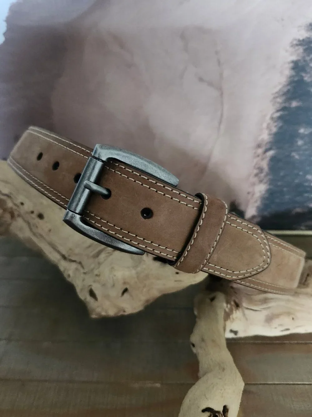 Heavy-Duty Tan Genuine Leather Casual Work Stitched Detail Belt 40
